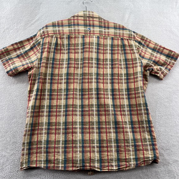 Kuhl Shirt Mens XL Karib Brown Plaid Button Up Shirt Linen/Cotton Blend - Picture 9 of 12